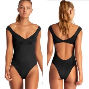 Vitamin A Capri Bodysuit in Black Ecolux Black Sz S